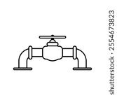 Shutoff Valve Icon. Stop Valve icon. Pipe installation. Customizable thin line illustration.  Editable stroke.