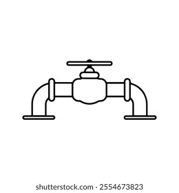 Shutoff Valve Icon. Stop Valve icon. Pipe installation. Customizable thin line illustration.  Editable stroke.