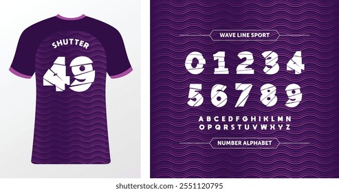 Shutter 49: Vibrant purple jersey with bold wavy textures. Eye-catching design, ideal for unique team branding. Includes alphabet and numbers for complete customization.