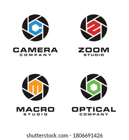 Shutter aperture camera lens logo design with initial Letter C Z S M O for photo, photography or photographer business