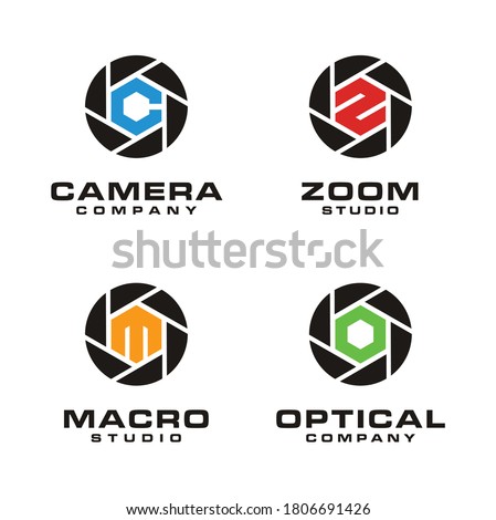 Shutter aperture camera lens logo design with initial Letter C Z S M O for photo, photography or photographer business