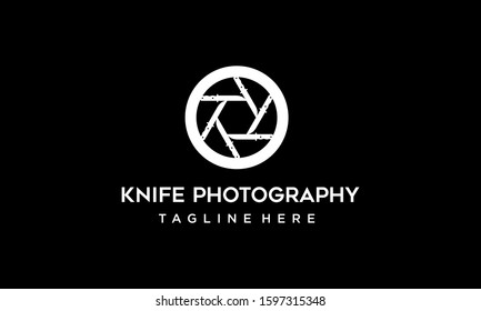 Shutter Aperture Camera Lens Photography with Knife Logo Design Inspiration