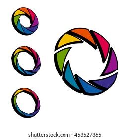 Shutter, Aperture color and white wheel. 3D logo. Isometric