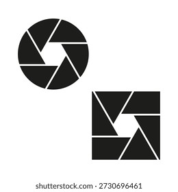 Icono de apertura del obturador. Vector de la lente de la cámara. Símbolo profesional del equipo de Fotografía. Elemento gráfico del dispositivo óptico. EPS 10.