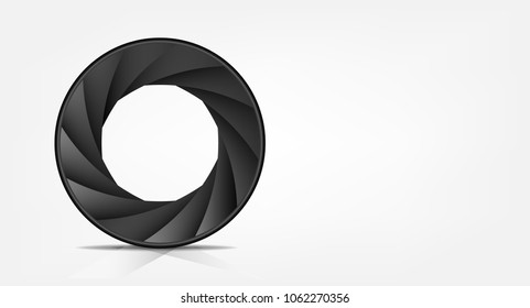 Shutter aperture lens blade camera on white gray background with copy space banner vector illustrations