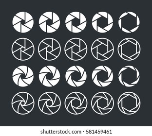 Shutter aperture vector icons set