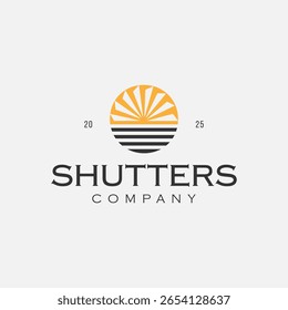 Shutter blinds logo with sun icon for furnishing or window brand