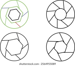 A shutter circles vector design featuring overlapping circular patterns inspired by camera apertures, creating modern visual effect.