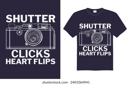 Shutter Clicks Heart Flips - Diseño de camisetas para fotógrafos, ilustración vectorial de caligrafía hecha a mano, Cutting and Silhouette, para impresiones en bolsas, tazas, tarjetas, afiches.