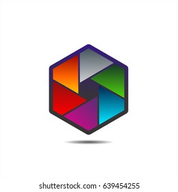 Shutter colorful hexagonal icon