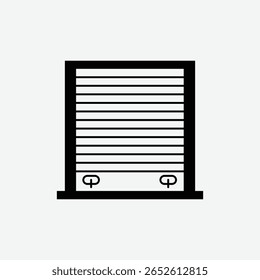 Ícone de vetor da porta do obturador isolado no plano de fundo cinza. Símbolo de design exterior. Ícone de vetor de linha simples do portão do obturador. Ilustração vetorial. Arquivo Eps 133.