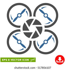 Shutter Drone EPS vector icon. Illustration style is flat iconic bicolor cobalt and gray symbol on white background.