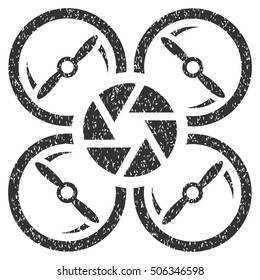 Shutter Drone grainy textured icon for overlay watermark stamps. Flat symbol with unclean texture. Dotted vector gray ink rubber seal stamp with grunge design on a white background.