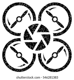 Shutter Drone grainy textured icon for overlay watermark stamps. Flat symbol with scratched texture. Dotted vector black ink rubber seal stamp with grunge design on a white background.