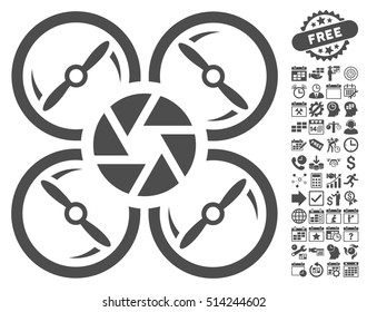 Shutter Drone pictograph with bonus calendar and time management pictograph collection. Vector illustration style is flat iconic symbols, gray color, white background.