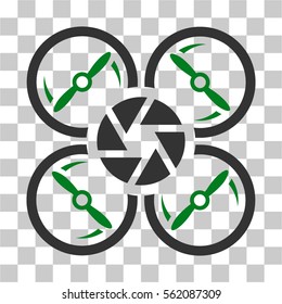 Shutter Drone vector pictograph. Illustration style is flat iconic bicolor green and gray symbol on a transparent background.