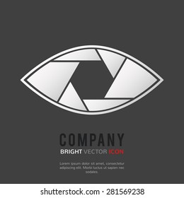 Shutter eye conceptual flat abstract icon isolated on white background. Aperture. Vector illustration for modern photography design. Monochrome. Black and white colors.