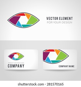 Shutter eye conceptual flat abstract icon isolated on white background. Aperture. Vector illustration for modern photography design. Colorful. With shadow.