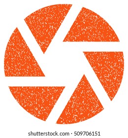 Shutter grainy textured icon for overlay watermark stamps. Flat symbol with scratched texture. Dotted vector orange ink rubber seal stamp with grunge design on a white background.