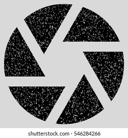 Shutter grainy textured icon for overlay watermark stamps. Flat symbol with unclean texture. Dotted vector black ink rubber seal stamp with grunge design on a light gray background.