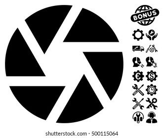Shutter icon with bonus options clip art. Vector illustration style is flat iconic symbols, black color, white background.