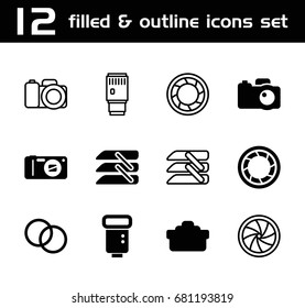 Shutter icon. set of 12 shutter filled and outline icons such as blinds, camera
