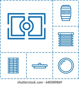 Shutter icon. set of 6 shutter outline icons such as camera lense, camera focus, window shutter