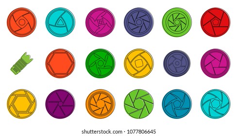 Shutter icon set. Color outline set of shutter vector icons for web design isolated on white background