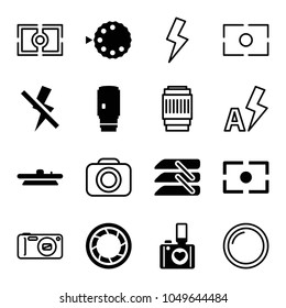 Shutter icons. set of 16 editable filled and outline shutter icons such as blinds, camera shutter, camera lense, no flash, flash