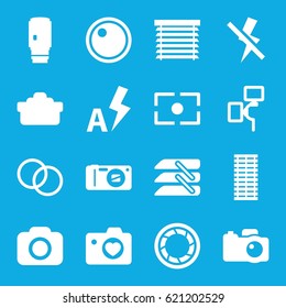 Shutter icons set. set of 16 shutter filled icons such as heart with camera, blinds, camera, no flash, auto flash