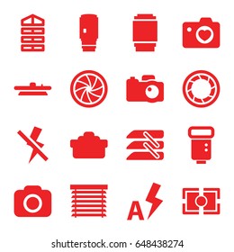 Shutter icons set. set of 16 shutter filled icons such as heart with camera, blinds, camera, no flash