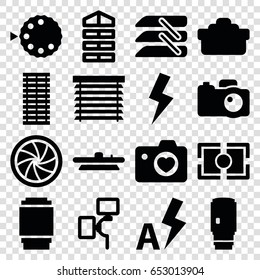Shutter icons set. set of 16 shutter filled icons such as heart with camera, blinds, camera, flash, auto flash