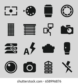 Shutter icons set. set of 16 shutter filled icons such as blinds, camera, no flash, auto flash