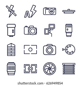 Shutter icons set. set of 16 shutter outline icons such as camera, camera flash, no flash