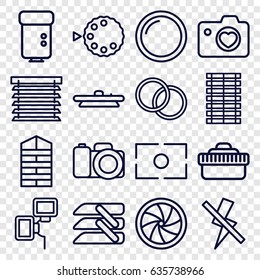 Shutter icons set. set of 16 shutter outline icons such as heart with camera, blinds, camera, no flash