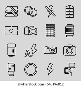 Shutter icons set. set of 16 shutter outline icons such as shutter blinds, blinds, camera, camera flash, flash