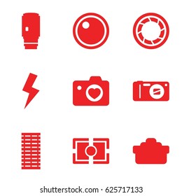 Shutter icons set. set of 9 shutter filled icons such as heart with camera, camera, flash