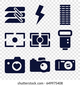 Shutter icons set. set of 9 shutter filled icons such as heart with camera, blinds, camera, flash