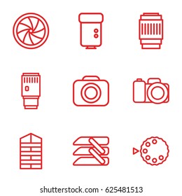 Shutter icons set. set of 9 shutter outline icons such as blinds, camera