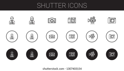 shutter icons set. Collection of shutter with photographer, photo, photo camera, camera. Editable and scalable shutter icons.