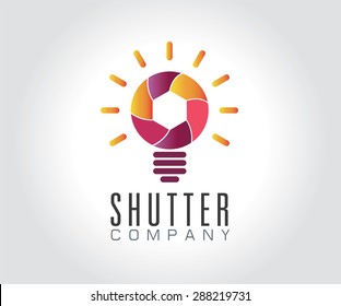 Shutter light bulb abstract symbol icon or Logo Template