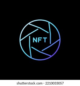 Shutter with NFT outline vector concept blue icon. Non fungible Token linear symbol on dark background