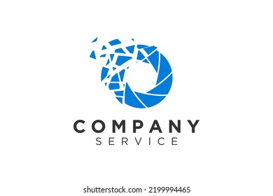 Shutter particle lens camera logo design modern technology data digital icon symbol