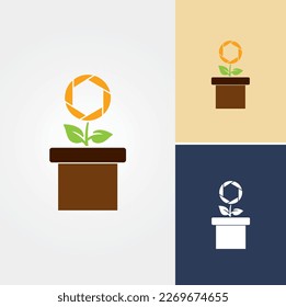 Shutter Plant Logo Design Vector 