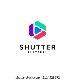 verspielte Logo-Design-Illustration mit Spielsymbol und Hexagon