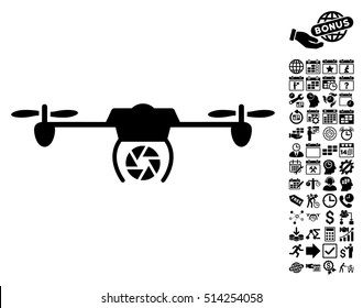 Shutter Spy Airdrone pictograph with bonus calendar and time management pictograph collection. Vector illustration style is flat iconic symbols, black color, white background.