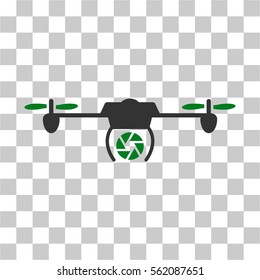 Shutter Spy Airdrone vector icon. Illustration style is flat iconic bicolor green and gray symbol on a transparent background.