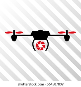 Shutter Spy Airdrone vector icon. Illustration style is flat iconic bicolor intensive red and black symbol on a hatched transparent background.