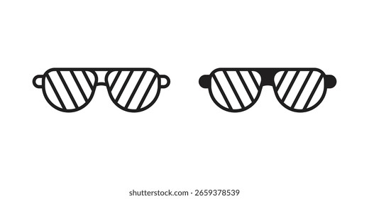 Conjunto de iconos de gafas de sol Shutter, línea y estilo de glifo negro para Sitio web de App de alimentos.