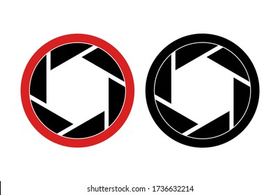 Símbolo de obturador signo de fondo blanco aislado negro y rojo